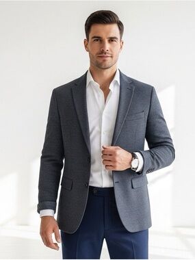 Banana Republic Navy Blue Herringbone Tweed Blazer Sport Coat Jacket